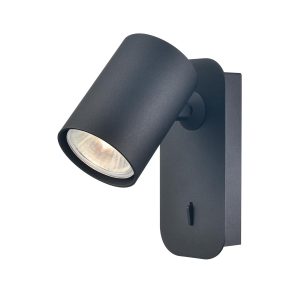 Duet switched single wall spotlight in matt black from Franklite on white background.