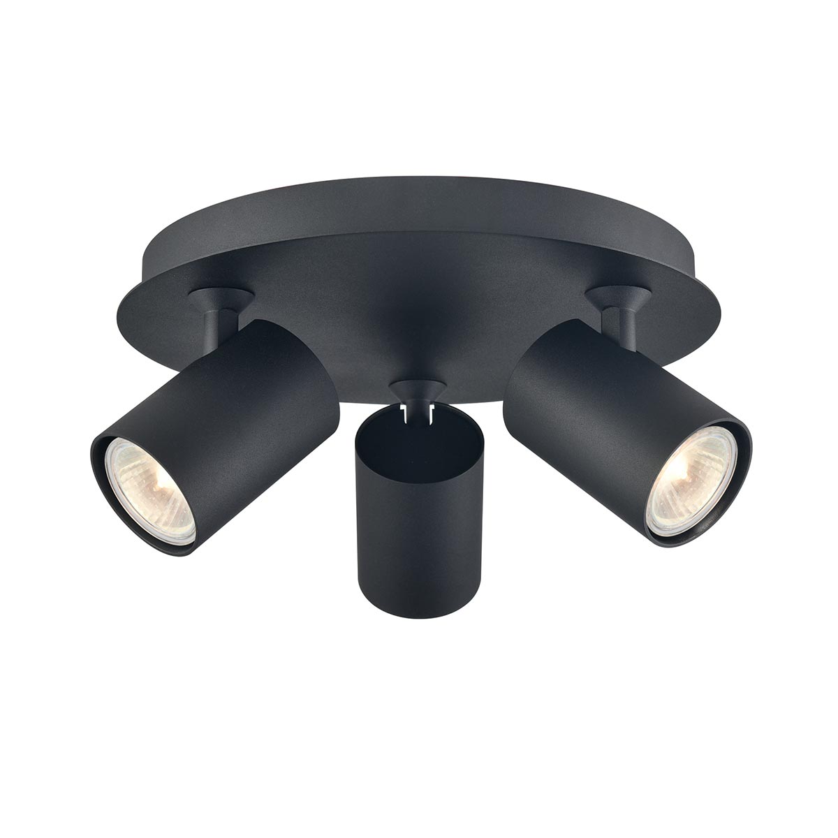 Duet 3 Light Round Ceiling Spotlight Plate Matt Black