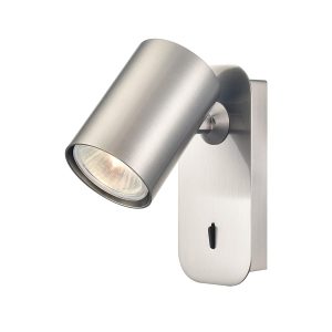 Duet switched single wall spotlight in satin nickel from Franklite, on white background.