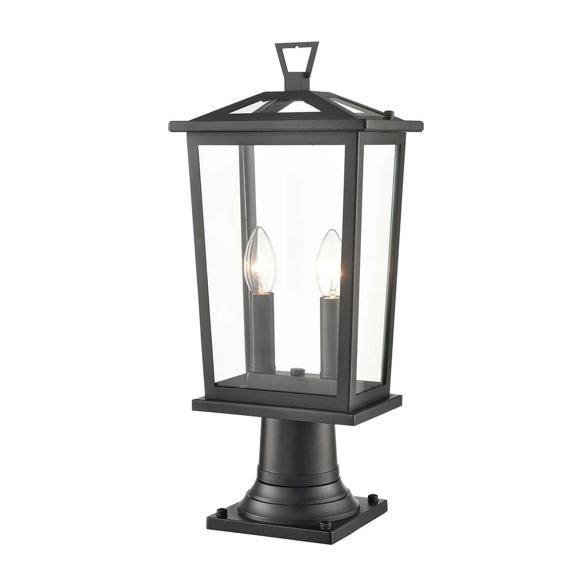 Dusk 2 Light Modern Outdoor Pedestal Lantern Matt Black IP44