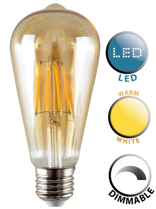 Pear E27 Dimmable Filament LED Amber Light Bulb Warm White 440 Lumen