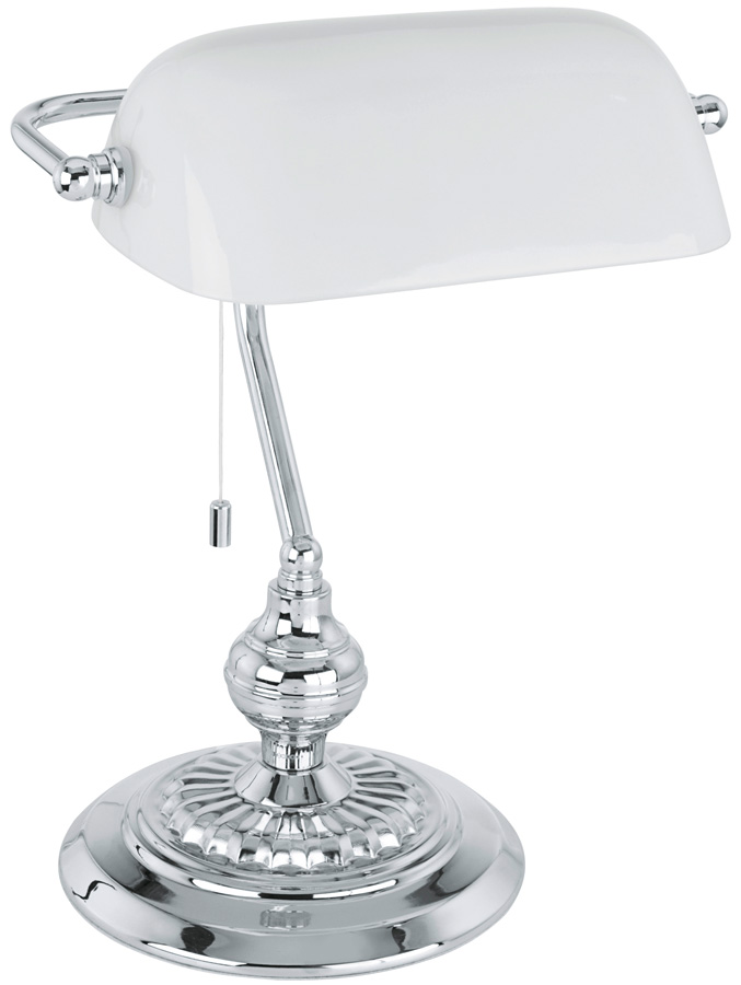 Traditional Chrome Banker Desk Lamp With White Shade