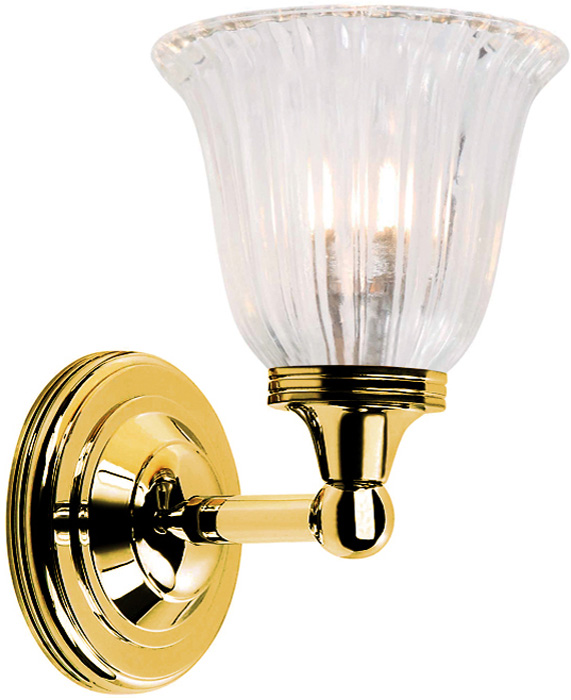 Elstead Austen Polished Brass Bathroom Wall Light Fluted Shade IP44