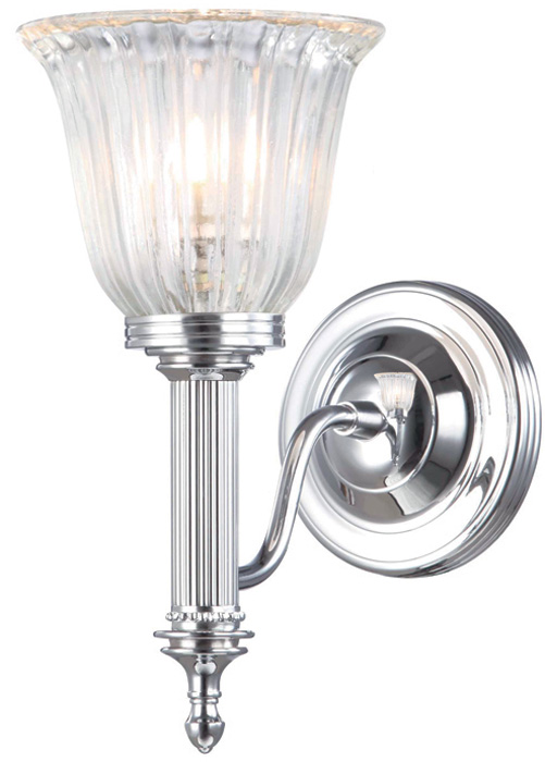 Carroll Edwardian Chrome Bathroom Wall Light Fluted Shade