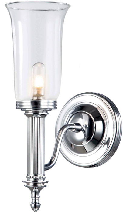 Carroll Traditional Chrome Bathroom Wall Light Storm Glass Shade