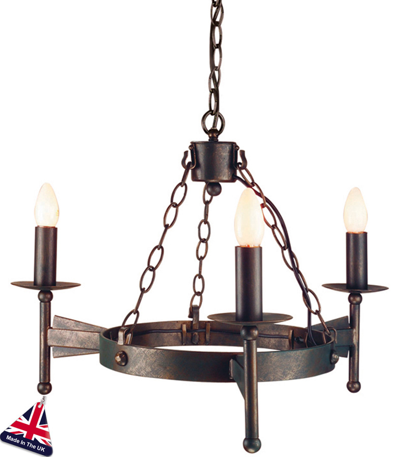 Elstead Cromwell Aged Bronze Carwheel 3 Light Gothic Chandelier