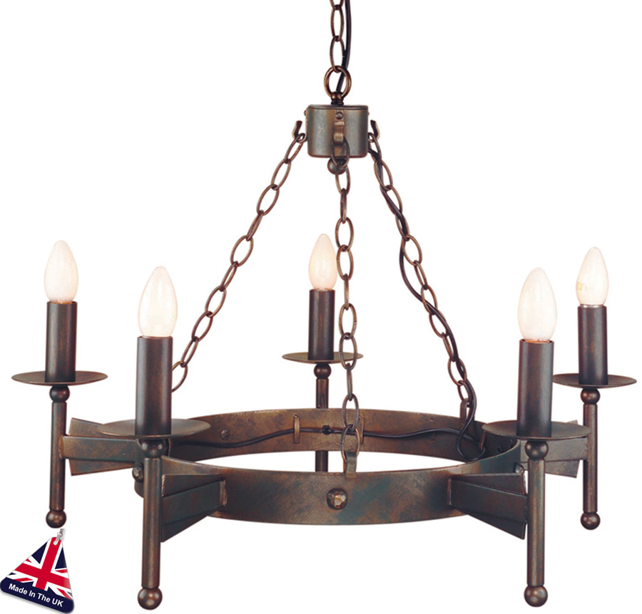 Elstead Cromwell Aged Bronze Carwheel 5 Light Gothic Chandelier