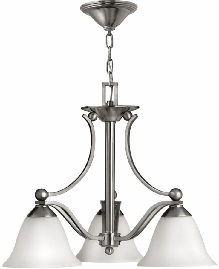 Hinkley Bolla Quality Art Deco Style 3 Light Chandelier Satin Nickel