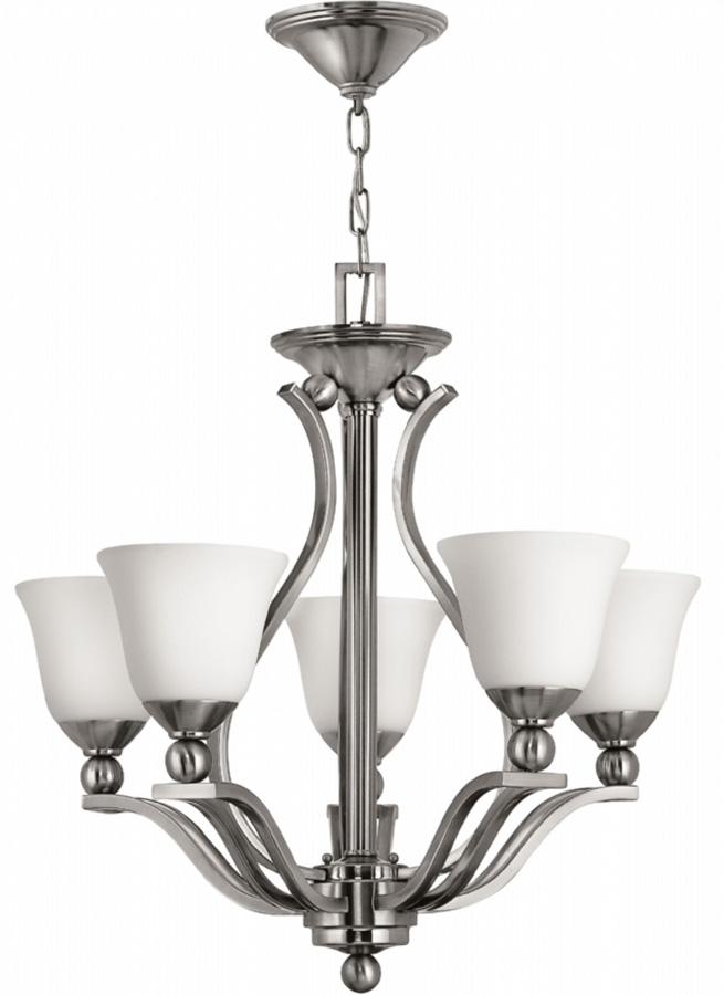 Hinkley Bolla Quality Art Deco Style 5 Light Chandelier Satin Nickel