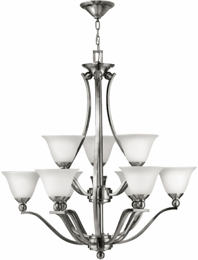 Hinkley Bolla Large Art Deco 9 Light 2 Tier Chandelier Satin Nickel