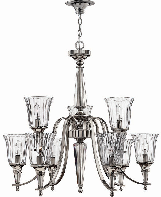 Hinkley Chandon Large 9 Light Tiered Chandelier Sterling Silver
