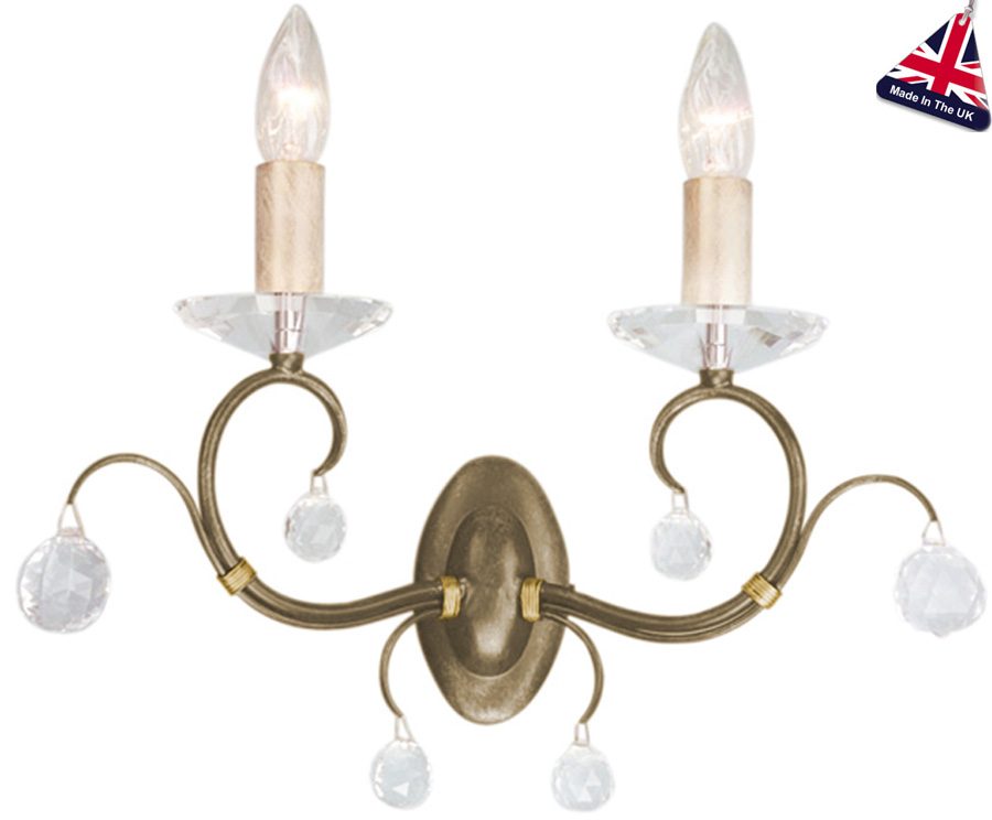 Elstead Lunetta Classic Bronze 2 Lamp Wall Light With Crystal