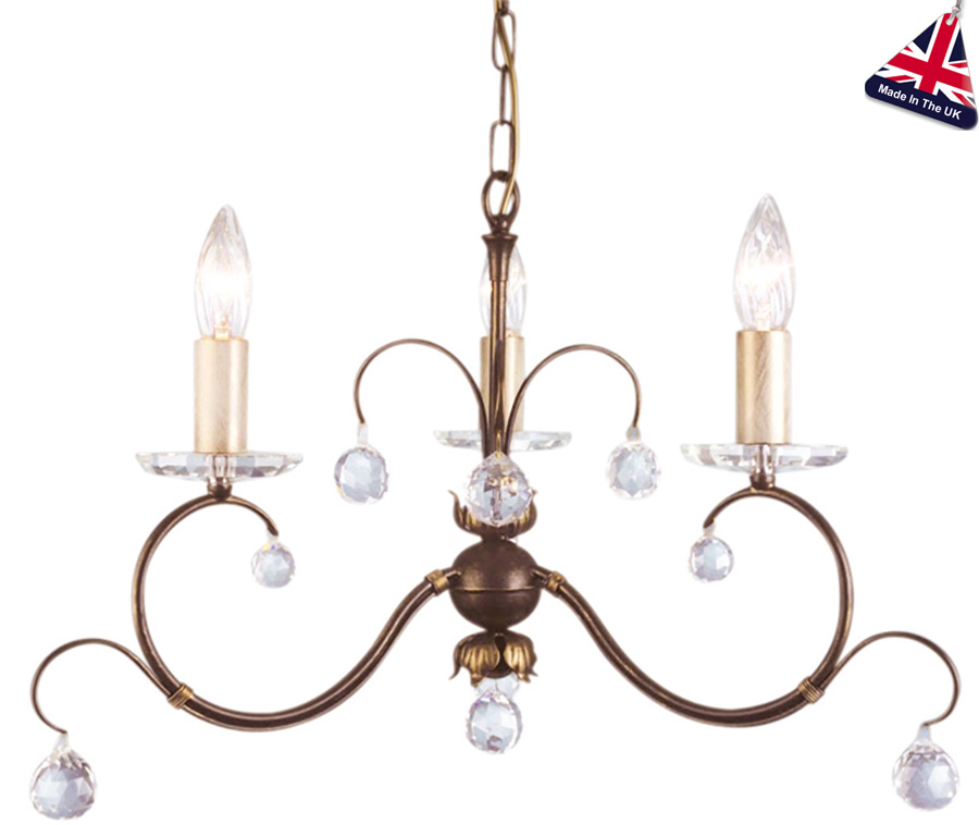 Elstead Lunetta Classic Bronze 3 Light Chandelier With Crystal