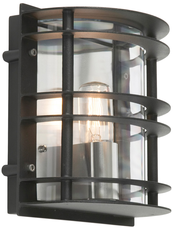 Norlys Stockholm Flush Outdoor Wall Lantern Black Clear Art Deco Style