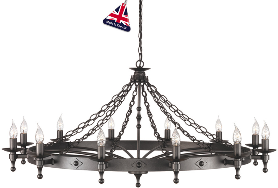 Elstead Warwick Gothic 12 Light Large Ironwork Chandelier Graphite