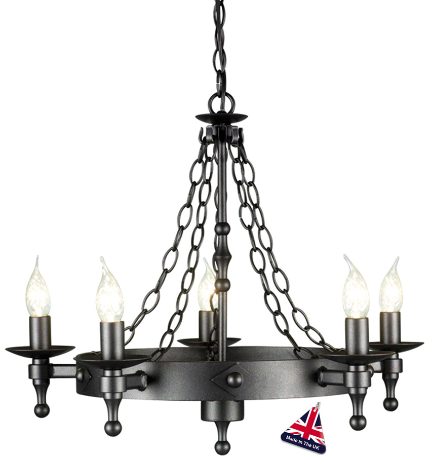 Elstead Warwick Gothic 5 Light Ironwork Chandelier Graphite