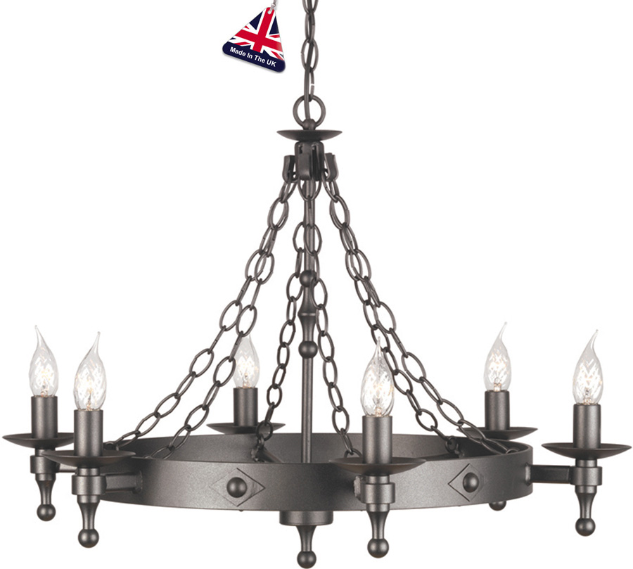 Elstead Warwick Gothic 6 Light Ironwork Chandelier Graphite