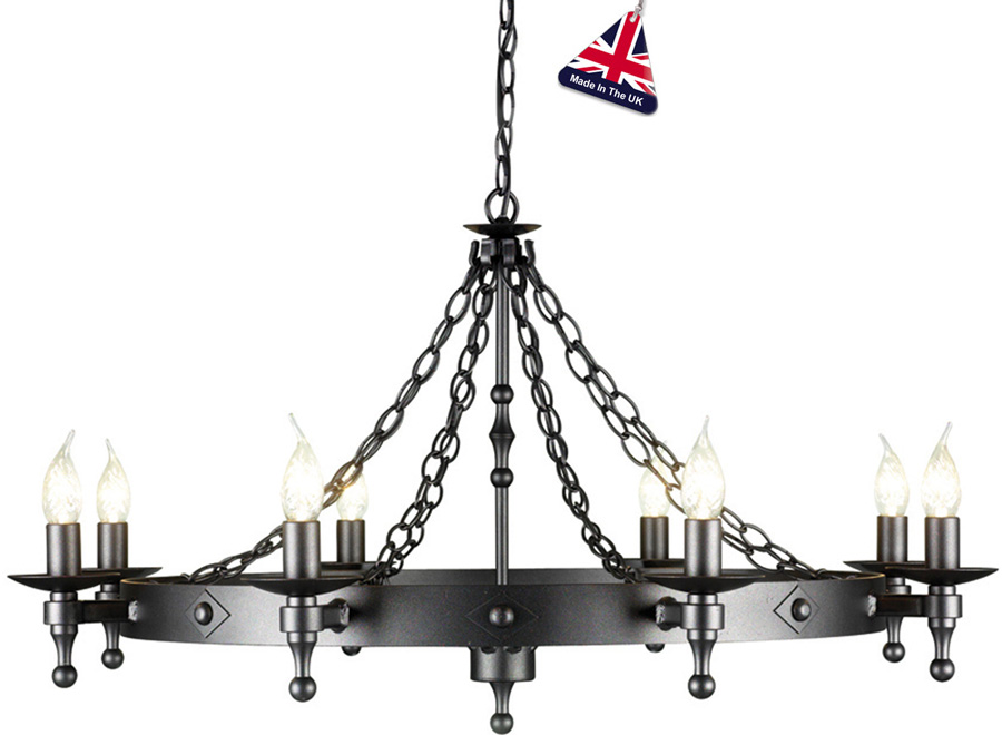 Elstead Warwick Gothic 8 Light Large Ironwork Chandelier Graphite