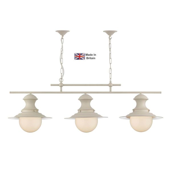 Station 3 light industrial style ceiling pendant bar in Cotswold cream