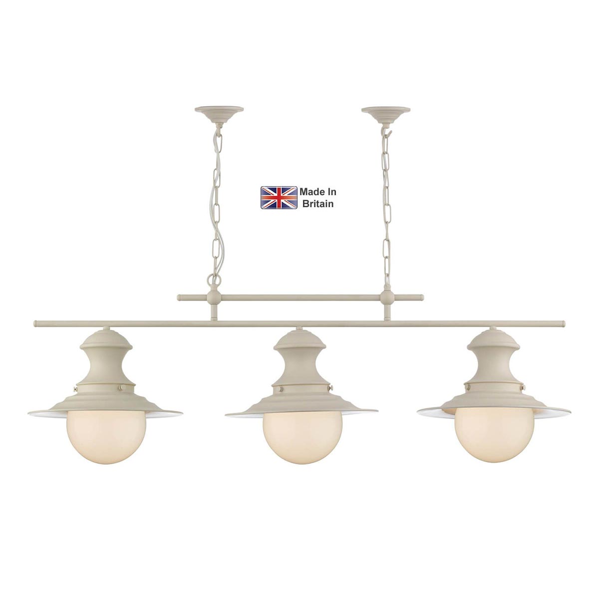 David Hunt Station 3 Light Industrial Ceiling Pendant Bar Cotswold Cream