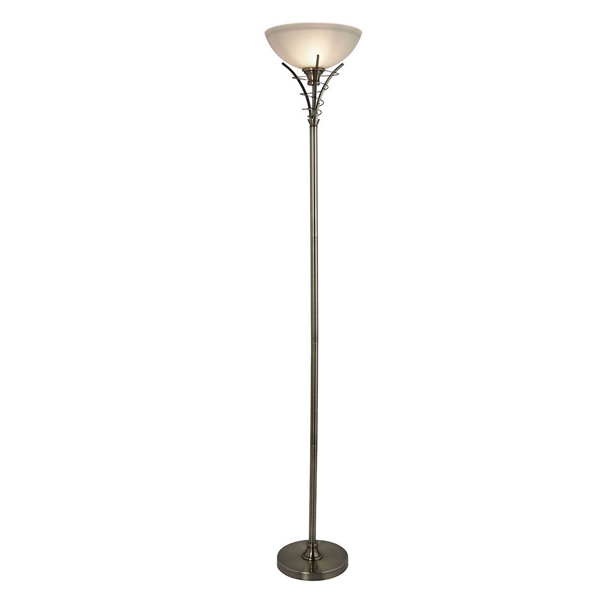 Linea Antique Brass Floor Lamp Uplighter With Opal Glass