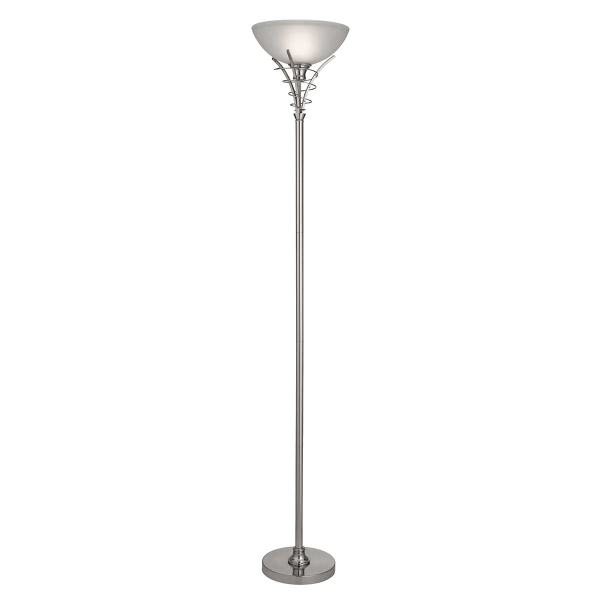 Linea Satin Silver Floor Lamp Uplighter With Opal Glass
