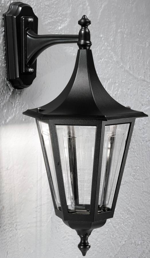 Traditional Large Outdoor Down Wall lantern Black Smoked Glass IP43