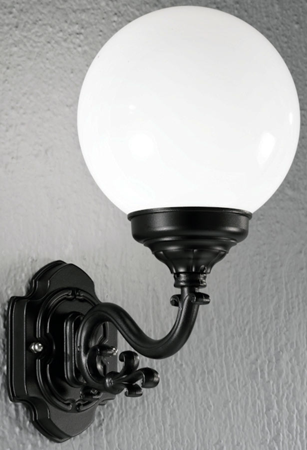 Victorian Style Medium Outdoor Wall Light Black Opal White Globe IP43