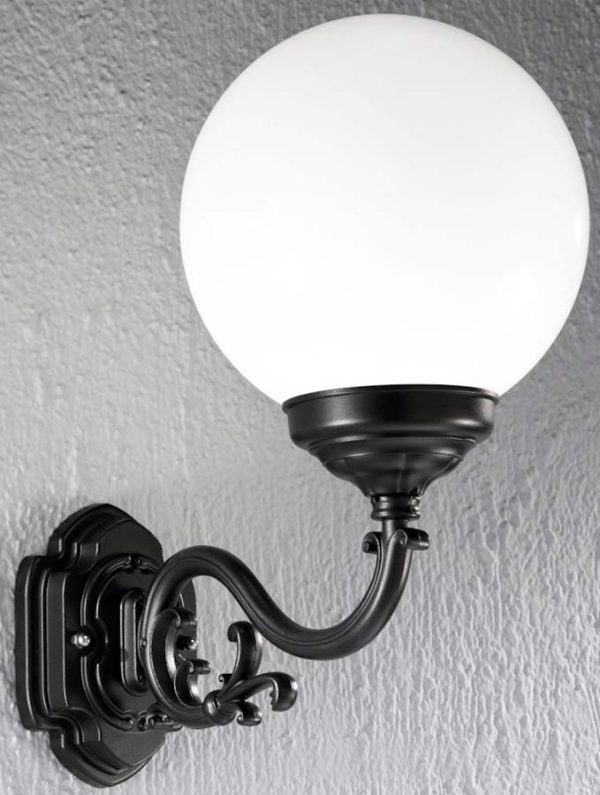 Victorian Style Large Outdoor Wall Light Black Opal White Globe IP43
