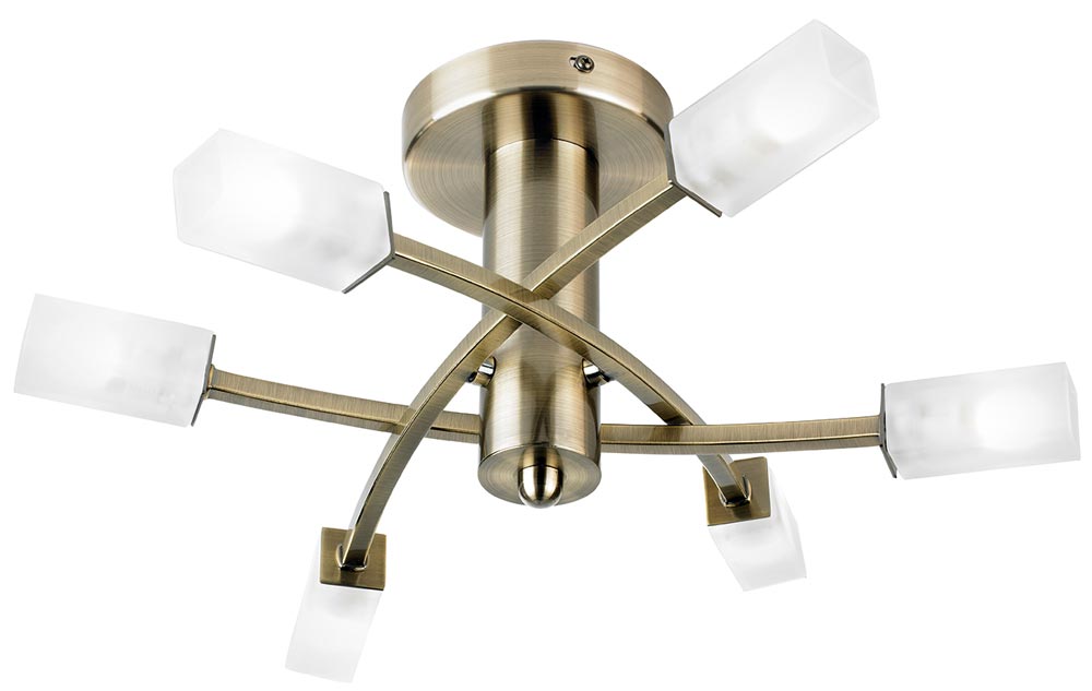 Havana Modern Antique Brass Semi Flush 6 Light Fitting