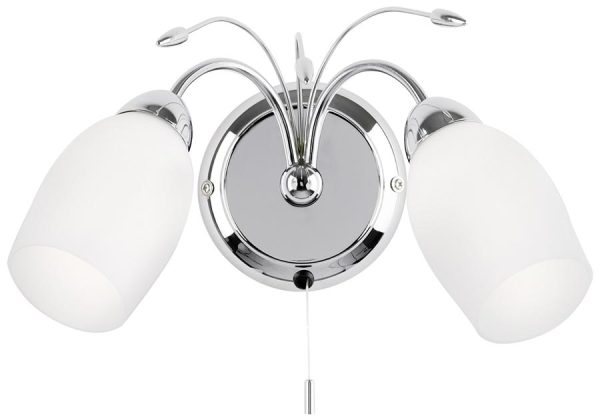Meadow Polished Chrome 2 Lamp Wall Light With Pull Switch