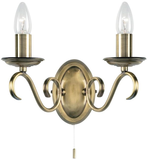 Bernice Scrolled Arm Switched Double Wall Light Antique Brass