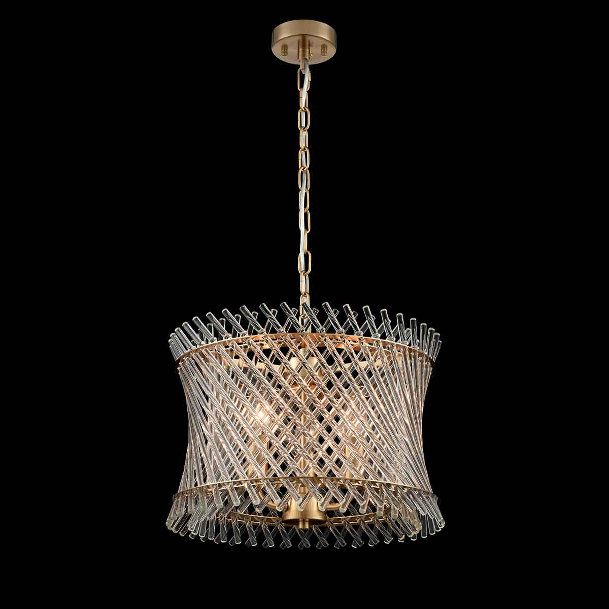 Ethereal 3 Light Modern Chandelier Aged Brass Glass Rods