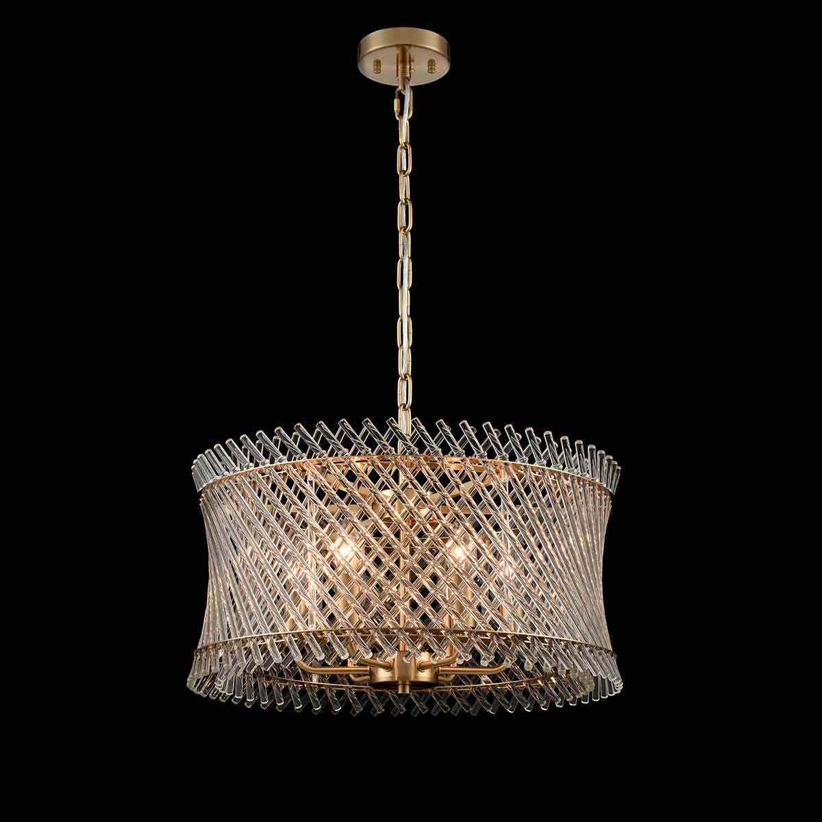 Ethereal 6 Light Modern Chandelier Aged Brass Glass Rods