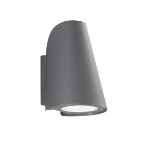 Franklite Exto small modern exterior wall down light in dark grey on white background.