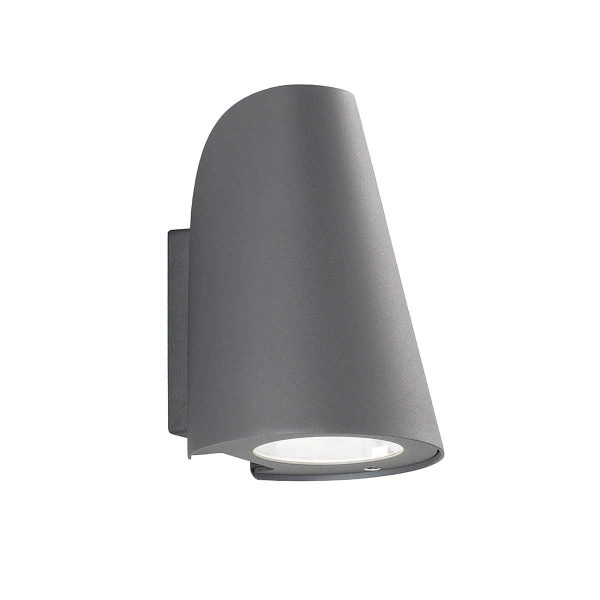Franklite Exto small modern exterior wall down light in dark grey on white background.
