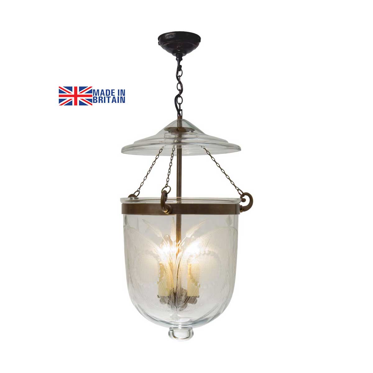 Large Antique Finish 3 Light Fern Glass Georgian Lantern