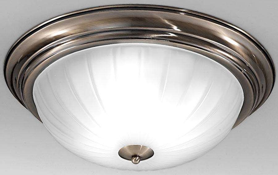 Traditional 3 Lamp Flush Mount Low Ceiling Light Bronze Acid Glass