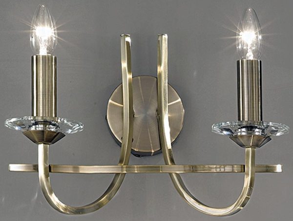 Modern Quality 2 Light Twin Wall Light Bronze Finish Crystal Candle Pans