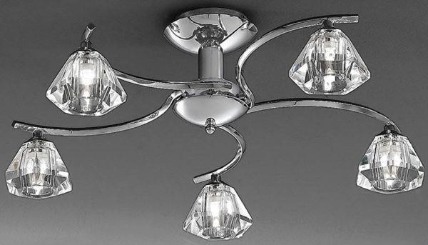Franklite FL2162/5 Twista 5 light semi flush ceiling light in polished chrome with crystal glass shades