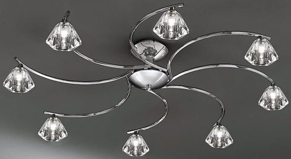 Franklite FL2162/8 Twista 8 light semi flush ceiling light in polished chrome with crystal glass shades