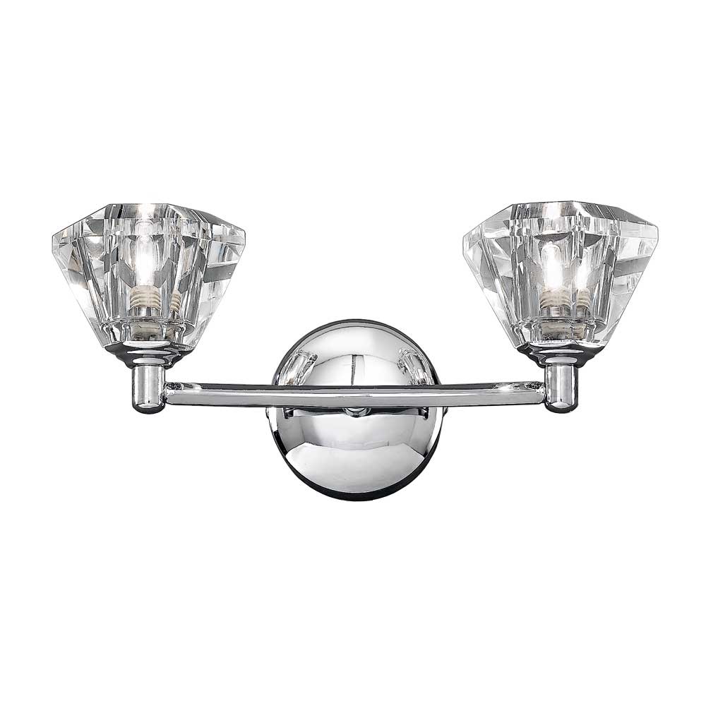 Modern Classic 2 Lamp Wall Light Polished Chrome Crystal Glass Shades