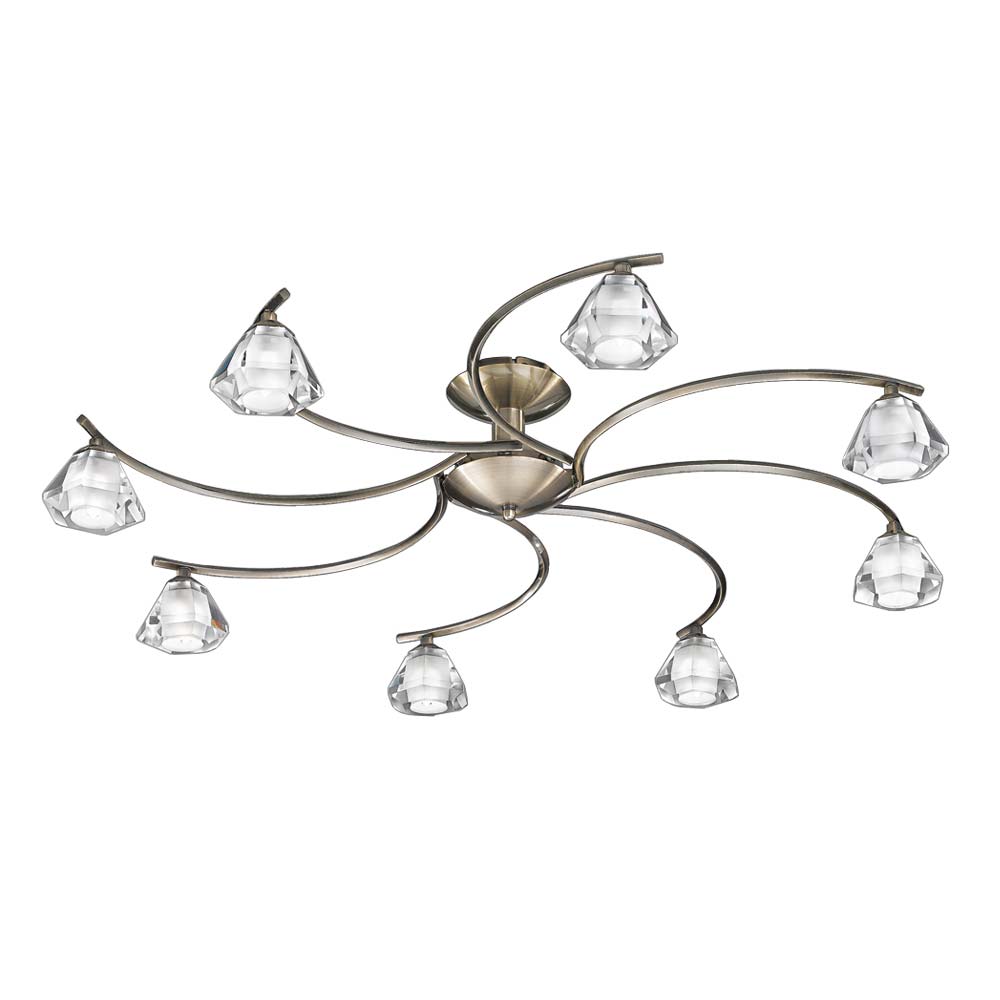 Modern 8 Arm Semi Flush Low Ceiling Light Bronze Crystal Glass Shades
