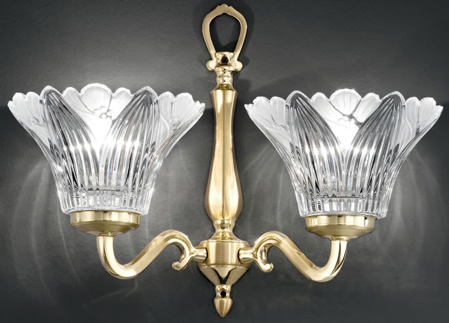 Franklite Castilla Cast Brass Twin Wall Light Crystal Petal Shades FL2229/2/582