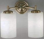 Traditional 2 Lamp Twin Wall Light Bronze Opal White Glass Shades