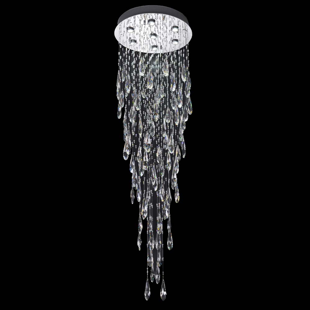 Contemporary 180cm Drop 7 Light Crystal Stairwell Chandelier Chrome
