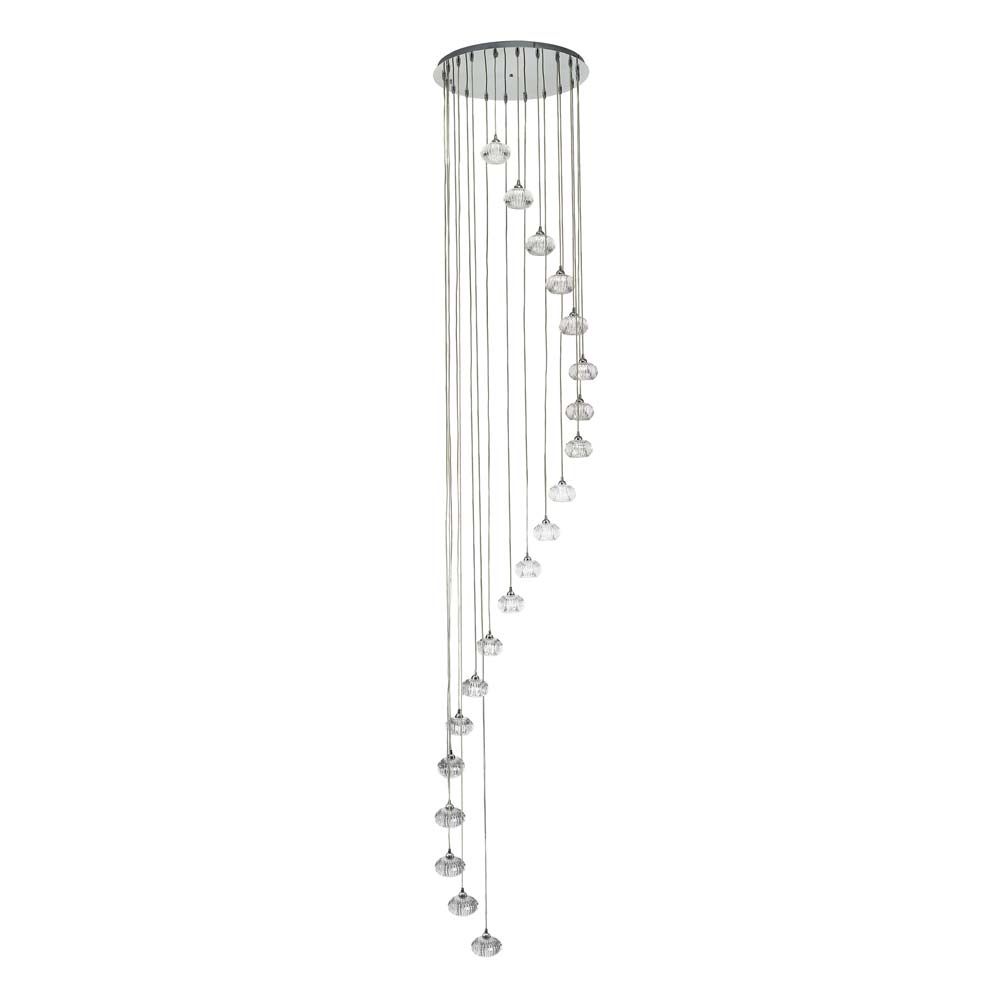 Modern 20 Light Spiral Stairwell Pendant Chrome Ribbed Glass Shades