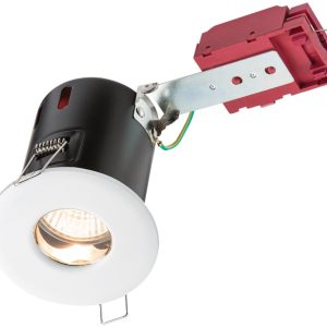 Mains voltage white finish fire rated bathroom shower down light