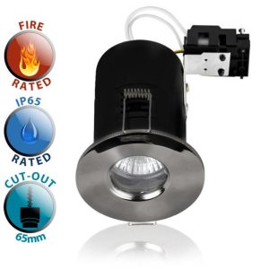 Fire Rated IP65 Bathroom GU10 Recessed Downlight Black Chrome