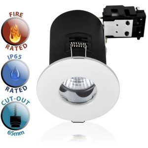 Fire Rated IP65 Bathroom GU10 Recessed Downlight Gloss White